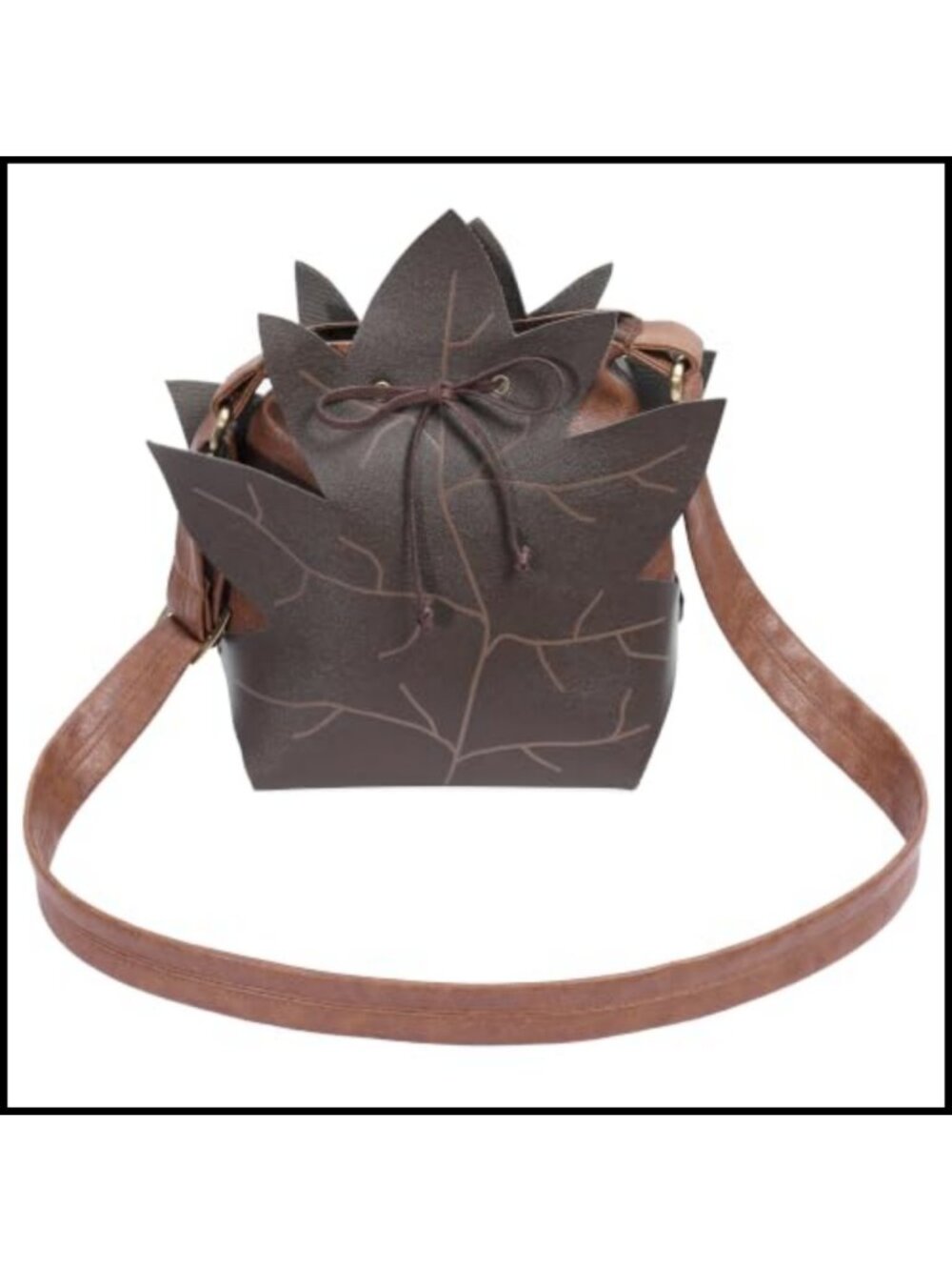 Faux Leather Leaf Purse Drawstring Shoulder Bag Ren Faire Cosplay LARP Accessory